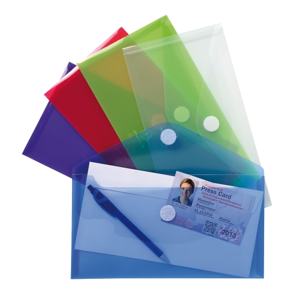 Pack 5 envelopes chequera polipropileno fecho textil cores surtidos EXACOMPTA